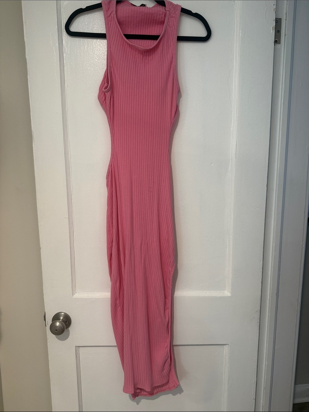 Pink Ribbed Sleeveless Midi Dress